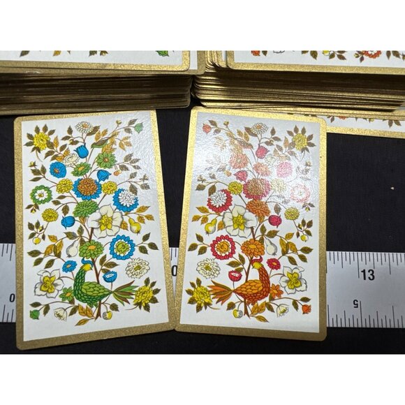 VTG TDC Plastic Coated Playing Cards MCM Floral Peacock Print Two Complete Decks - Picture 1 of 5